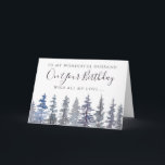 Dusty Blue Forest Husband Birthday Kaart<br><div class="desc">waterverf stoffige blauwe bomen,  blije verjaardagskaart</div>