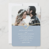 Dusty Blue foto bruiloft uitnodiging met QR-code (Voorkant)