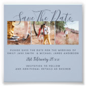 Dusty Blue FOTO Collage Save the Dates Weddenschap Foto Afdruk (Voorkant)