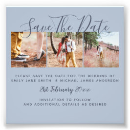 Dusty Blue FOTO Collage Save the Dates Weddenschap Foto Afdruk
