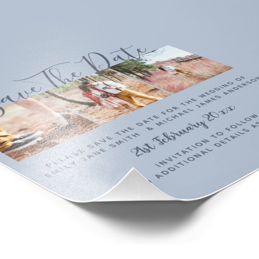 Dusty Blue FOTO Collage Save the Dates Weddenschap Foto Afdruk (Hoek)