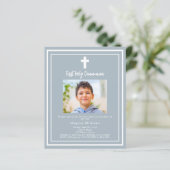 Dusty blue foto Eerste Heilige Communie uitnodigin (Staand voorkant)