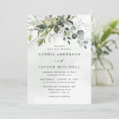 Dusty Blue Foto Greenery Airy Elegant Wedding Kaart (Staand voorkant)