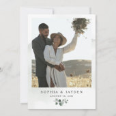 Dusty Blue Foto Greenery Airy Elegant Wedding Kaart (Achterkant)