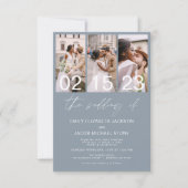 Dusty Blue Foto QR-code Bruiloft Minimalist Kaart (Voorkant)