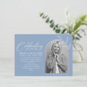 Dusty Blue Foto Viering van het Leven Begrafenis Kaart (Staand voorkant)