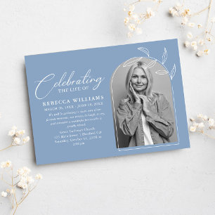 Dusty Blue Foto Viering van het Leven Begrafenis Kaart