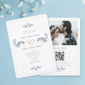  Dusty Blue Fotohuwelijksuitnodiging met QR Kaart