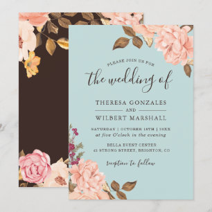 Dusty Blue French Countryside Blush Floral Wedding Kaart