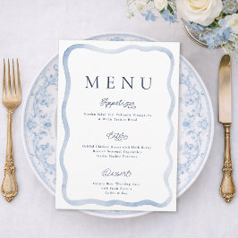 Dusty Blue French Estate Wedding Menu Card Kaart
