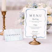 Dusty Blue French Estate Wedding Menu Card Kaart