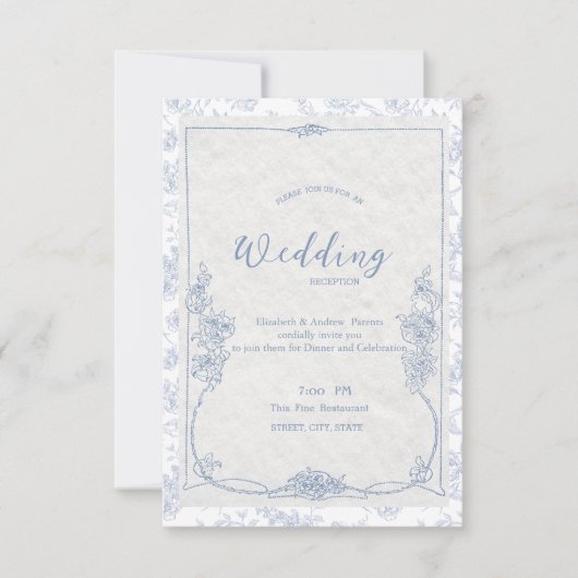  Dusty Blue French Floral Toile Wedding Kaart (Voorkant)