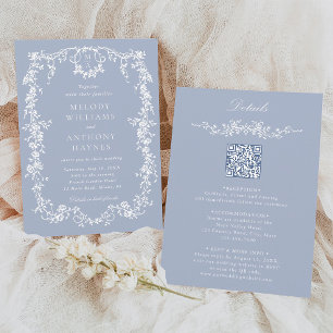 Dusty Blue French Floral Wedding Alles in één Kaart