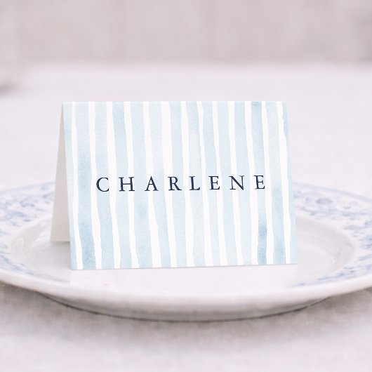 Dusty Blue French Stripe Place Card Kaart