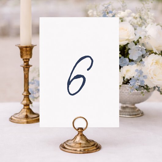Dusty Blue French Stripe Wedding Table Number 6 Kaart