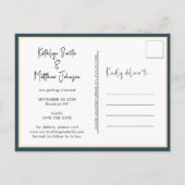 Dusty Blue Fun Script Modern Photo Weddenschap Sav Aankondigingskaart (Achterkant)