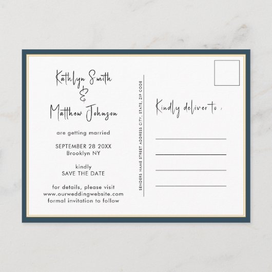 Dusty Blue Fun Script Modern Photo Weddenschap Sav Aankondigingskaart (Achterkant)