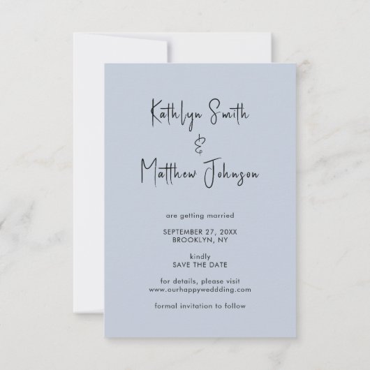 Dusty Blue Fun Script Modern Photo Wedding Save The Date (Achterkant)