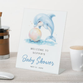 Dusty Blue Funny Dolphin Baby shower Welkom Reclamebord Met Voetstuk