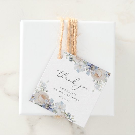 Dusty Blue Garden Floral Hartelijk dank Bedankjes Labels (In situ)