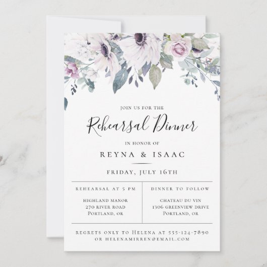 Dusty Blue Garden Floral Rehearsal Dinner Aankondiging (Voorkant)