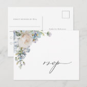 Dusty Blue Garden Floral RSVP Briefkaart (Voorkant / Achterkant)