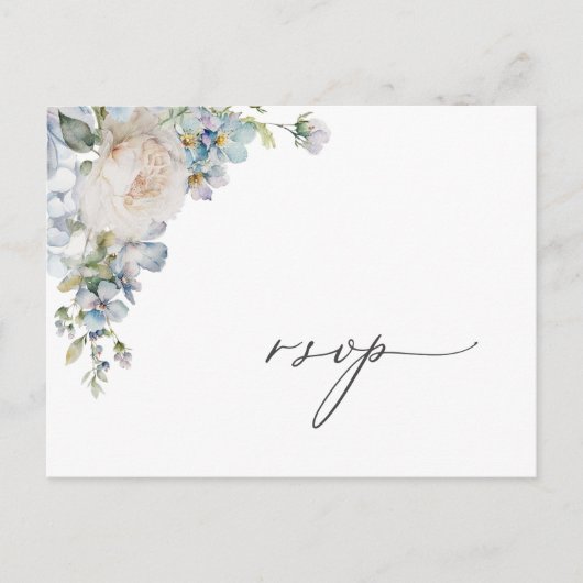 Dusty Blue Garden Floral RSVP Briefkaart (Voorkant)