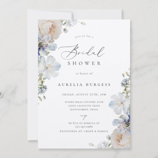 Dusty Blue Garden Floral Vrijgezellenfeest Kaart (Voorkant)