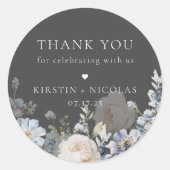 Dusty Blue Garden Floral Weddenschap Bedankt Ronde Sticker (Voorkant)