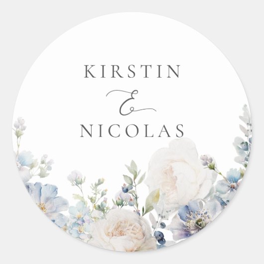 Dusty Blue Garden Floral Wedding Envelope Seal Ronde Sticker (Voorkant)