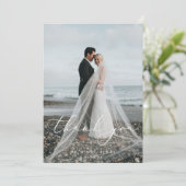 Dusty Blue Garden Floral Wedding Foto Bedankkaart (Staand voorkant)