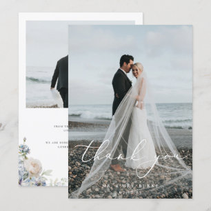 Dusty Blue Garden Floral Wedding Foto Bedankkaart