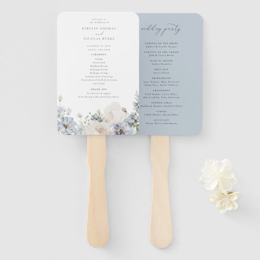 Dusty Blue Garden Floral Wedding Handwaaier (Voorkant en achterkant)
