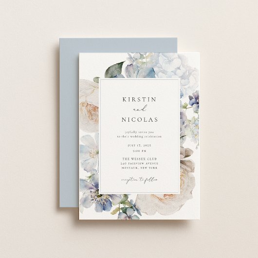 Dusty Blue Garden Floral Wedding Kaart
