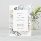 Dusty Blue Garden Floral Wedding Kaart (Staand voorkant)