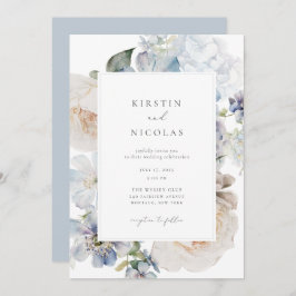 Dusty Blue Garden Floral Wedding Kaart