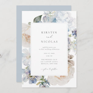 Dusty Blue Garden Floral Wedding Kaart