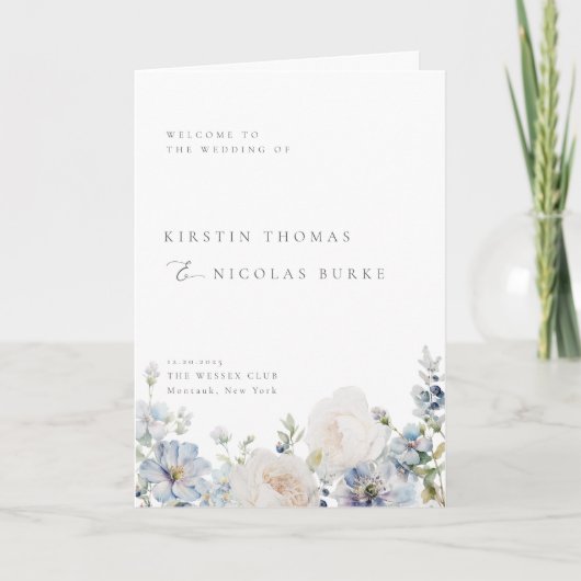 Dusty Blue Garden Floral Wedding Programma (Voorkant)