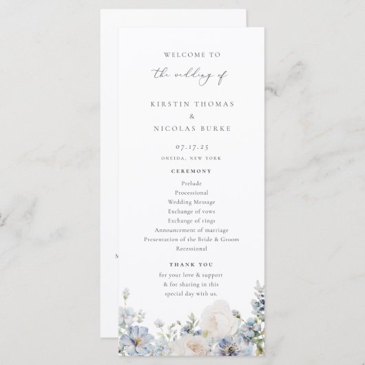 Dusty Blue Garden Floral Wedding Programmakaart (Voorkant / Achterkant)