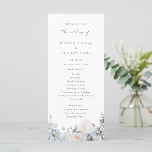 Dusty Blue Garden Floral Wedding Programmakaart (Staand voorkant)