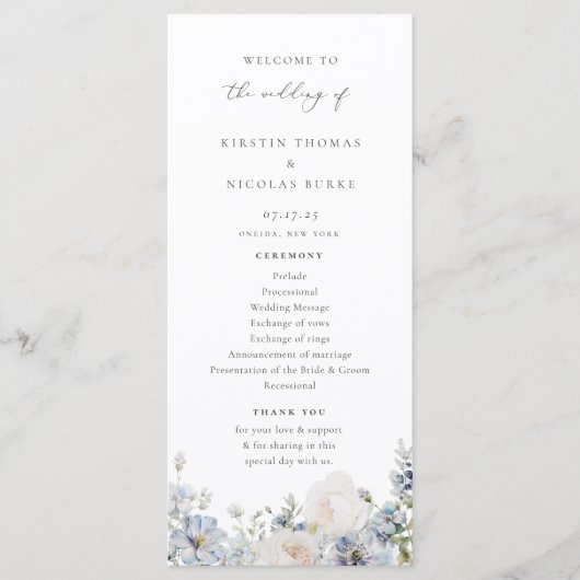 Dusty Blue Garden Floral Wedding Programmakaart (Voorkant)