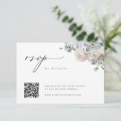 Dusty Blue Garden Floral Wedding QR Code RSVP Kaartje (Staand voorkant)