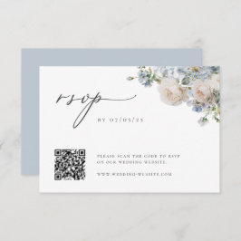 Dusty Blue Garden Floral Wedding QR Code RSVP Kaartje