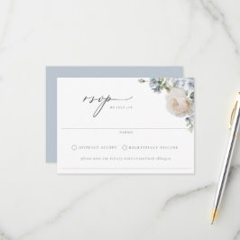 Dusty Blue Garden Floral Wedding RSVP Kaartje