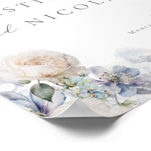 Dusty Blue Garden Floral Wedding Welcome Poster (Hoek)