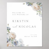 Dusty Blue Garden Floral Wedding Welcome Poster (Voorkant)