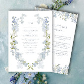  Dusty Blue Garden Monogram Details Huwelijk Kaart