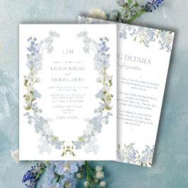  Dusty Blue Garden Monogram Details Huwelijk Kaart
