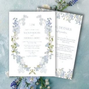 Dusty Blue Garden Monogram Details Huwelijk Kaart