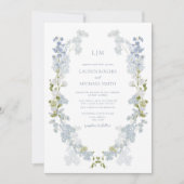  Dusty Blue Garden Monogram Details Huwelijk Kaart (Voorkant)